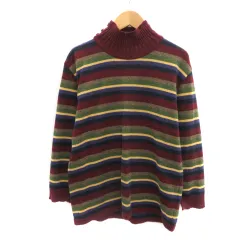 マーサ MARSA ニット カットソー 長袖 ハイネック マルチボーダー柄 M マルチカラー ボルドー /YK22 