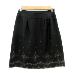 エフデ ef-de フレアスカート ひざ丈 刺繍 7 茶 ダークブラウン /SM14