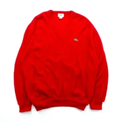 LACOSTE 80年代 USA製 Vネック ニット セーター XL レッド ワンポイントロゴ