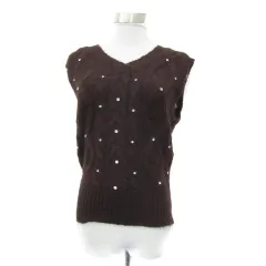 ディスコート Discoat ニットベスト プルオーバー ミドル丈 Vネック ラインストーン F 茶 ブラウン /YS10