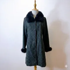 【美品】デザイナーズ ウール ブルーフォックス ファー取り外し可能 ロングコート M グレー J4124【フォロワー様10%クーポン】