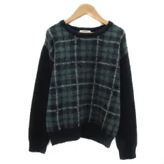 ナチュラルビューティーベーシック NATURAL BEAUTY BASIC ニット セーター 長袖 ラウンドネック チェック柄 M マルチカラー 紺 ネイビー /YS16