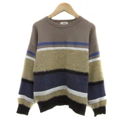 ビームスハート BEAMS HEART ニット カットソー 長袖 ラウンドネック ボーダー柄 マルチカラー ブラウンベージュ /YS23