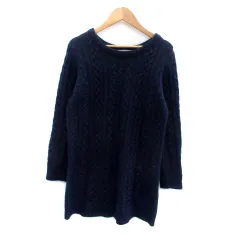 アプワイザーリッシェ Apuweiser-riche ニット セーター ラウンドネック 長袖 無地 アンゴラ混 2 M 紺 ネイビー /HO5