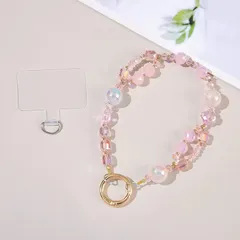スマホをジュエリー感覚で2連ビーズハンドストラップピンクゴールドおしゃれ度UP大人可愛い オーロラピンク クリスタルビーズホルダー新品即納