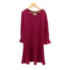 クミキョク 組曲 KUMIKYOKU ニットワンピース ひざ丈 長袖 ラウンドネック 無地 切替 2 紫 パープル /SY3