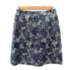 ナチュラルビューティーベーシック NATURAL BEAUTY BASIC フレアスカート ひざ丈 花柄 マルチカラー S 紺 ネイビー グレー /SY17