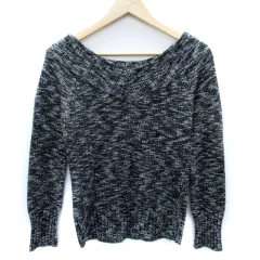 エムケー ミッシェルクラン MK MICHEL KLEIN ニット セーター 長袖 Vネック 2WAY ラウンドネック ラメ 38 M 黒 ブラック /SM22