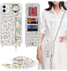 ★【iCoverCase】iPhone11 手帳型ケース リング付き アイホン11 リングカードケース スナップ式 横置き スタント 肩がけ 首掛け 斜め掛け ファスナー ストラップ付き ショルダーケース カード入れ カバー スマホケース 携帯カバー ホワイト