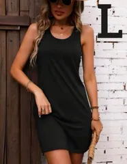 【新品】レディース 着痩せ✨ 大きめ クルーネック タンクドレス ロング ワンピース