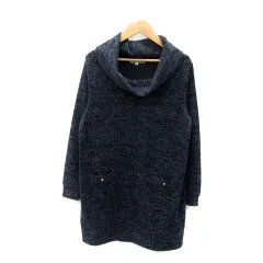 グローブ grove ニットワンピース ミニ丈 長袖 オフタートルネック M 紺 ネイビー /SY1