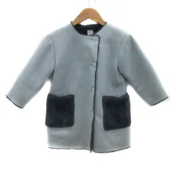 ビーミングバイビームス B:MING LIFE STORE by BEAMS ノーカラーフェイクムートンコート ミドル丈 ラウンドネック 無地 110㎝ 水色 ライトブルー 紺 ネイビー /YS1 男の子 女の子