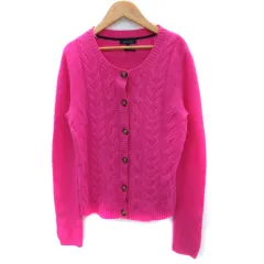 トミーヒルフィガー TOMMY HILFIGER ニットカーディガン ミドル丈 ケーブル編み 切替 M ピンク /SM5
