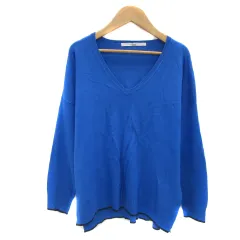 シェトワ Chez toi ニット カットソー 長袖 Vネック 無地 オーバーサイズ F 青 ブルー /YS24