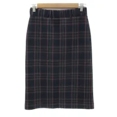 ミラオーウェン Mila Owen タイトスカート ミモレ丈 チェック柄 スリット 0 マルチカラー 紺 ネイビー /YS2