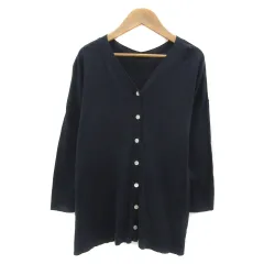 アンタイトル UNTITLED ニットカーディガン ミドル丈 Vネック 無地 シルク混 オーバーサイズ 2 紺 ネイビー /YS22
