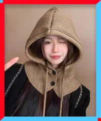 新品 フード付きニットマフラー 韓国風 バラクラバ アウトドア 帽子 保温 小顔ニット帽 暖かい あったか ハット 人気 【送料無料】