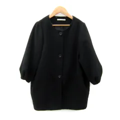 アーバンリサーチ URBAN RESEARCH ノーカラーコート ミドル丈 七分袖 無地 ウール F 黒 ブラック /SY7