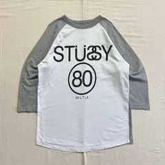 希少　〜00s　archive　old stussy　オールドステューシー　SSリンク　シャネルロゴ　80　NYLTLA　デカロゴ　ビッグプリント　ラグランスリーブTシャツ　ベースボール　L　ストリート　Y2K　big logo raglan sleeve-T