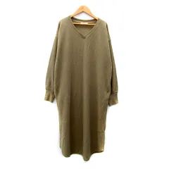 フリークスストア FREAKS STORE ワッフルワンピース ロング丈 長袖 Vネック 無地 オーバーサイズ F ベージュ /SY14