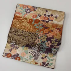 豪華唐織 袋帯 正絹 金糸織り込み 横断 花草文 六通 MA-4214