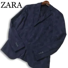 ZARA ザラ マン 通年 背抜き 現行タグ★ 迷彩 カモフラ 総柄 2B テーラード ジャケット ブレザー Sz.44 メンズ ネイビー