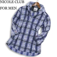 NICOLE CLUB FOR MEN ニコルクラブ フォーメン 春夏 襟ワイヤー★ チェック 迷彩 カモフラ 総柄 7分袖 シャツ Sz.48 メンズ