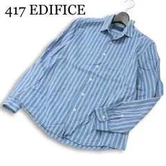 417 EDIFICE エディフィス 春夏 麻★ インディゴ リネン 長袖 ストライプ シャツ Sz.M メンズ 日本製のサムネイル