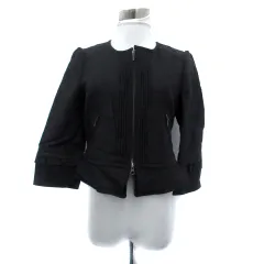 エストネーション ビス ESTNATION bis ノーカラージャケット 七分袖 ショート丈 ダブルジップ 38 M チャコールグレー /HO37