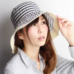 GREVI (グレヴィ) 春夏 ツバ広ハット レディース ボーダー イタリア製 ハンドメイド ブルー 【TB】のサムネイル