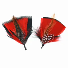 帽子 羽根 羽 帽子の羽根飾り 中折れハット フェルトハット 帽子アクセサリー hat【メール便OK!!】ブラックレッド・ドット柄 【MB】