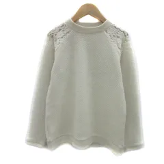 グローブ grove ニット カットソー 長袖 ラウンドネック レース M オフホワイト /YS28