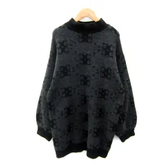 フーズフーチコ who's who Chico ニット セーター 長袖 ハイネック 総柄 オーバーサイズ F グレー 黒 ブラック /SY34