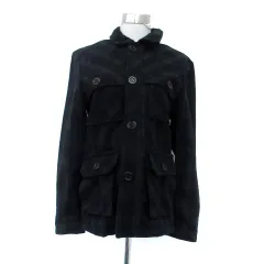 シンプリシテェ SIMPLICITE PLUS ジャケット ステンカラー ミドル丈 チェック柄 ウール混 M モスグリーン 紺 ネイビー /HO4