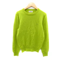 ビームスボーイ BEAMS BOY ニット カットソー 長袖 ラウンドネック 無地 ロゴ刺繍 ウール カシミヤ混 黄緑 /SY32