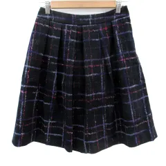 ナチュラルビューティー NATURAL BEAUTY フレアスカート ひざ丈 チェック柄 38 M マルチカラー 紺 ネイビー ピンク /SM14