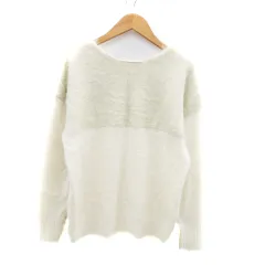 バンヤードストーム BARNYARDSTORM ニット セーター ラウンドネック 長袖 ウール混 切替 0 XS オフホワイト ライトグレー /HO17