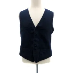 ユナイテッドアローズ UNITED ARROWS ジャケット ベスト ジレ Vネック ミドル丈 麻 リネン XL 紺 ネイビー /HO37