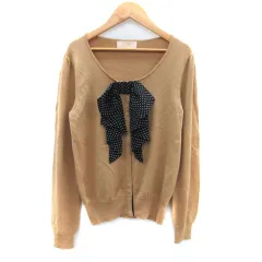 ミニマム MINIMUM ニットカーディガン ミドル丈 ラウンドネック ドット柄 リボン 2 ベージュ /SM9