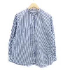 チャオパニック ティピー CIAOPANIC TYPY カジュアルシャツ バンドカラー 長袖 ストライプ柄 オーバーサイズ ONE 青 ブルー オフホワイト /HO43