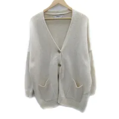 ザラ ZARA ニットカーディガン ミドル丈 Vネック ウール混 オーバーサイズ S アイボリー /SM19