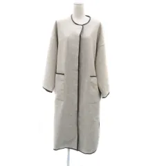 ディスコート Discoat パイピングコート ノーカラーコート ロング丈 グレー 茶色 ブラウン /HO22