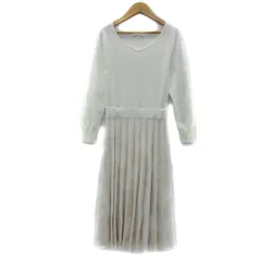 プロポーション ボディドレッシング PROPORTION BODY DRESSING ニットワンピース ミモレ丈 長袖 Vネック プリーツ 無地 花柄 2S 白 ホワイト ライトベージュ /YS14