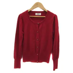 ミニマム MINIMUM ニットカーディガン ミドル丈 ラウンドネック 無地 赤 レッド /YS14