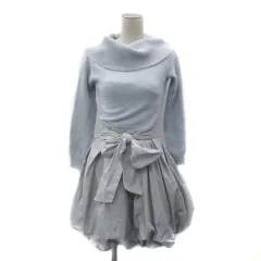 スナイデル SNIDEL ドッキングワンピース ミニ丈 ニット 長袖 オフタートルネック バルーンスカート リボンベルト付き アンゴラ混 ウール混 0 S 水色 ライトブルー ライトグレー /YS27