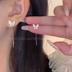 ピアス 耳飾り ゴールドカラー 金色 キラキラ フェイクストーン 蝶 蝶々 チェーン 可愛い 大人可愛い シンプル レディース ジュエリー イベント パーティー 大人かわいい デイリー ガーリー フェミニン シンプル デート