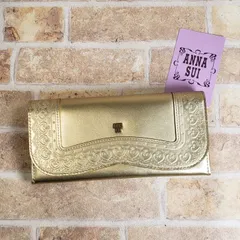 未使用 アナスイ ANNA SUI ☆ レザー フラップ 長財布 ゴールド 財布 ウォレット 小銭室有