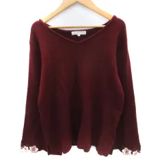 グローブ grove ニット セーター 長袖 Vネック 刺繍 フレアスリーブ M 赤 レッド /SM8