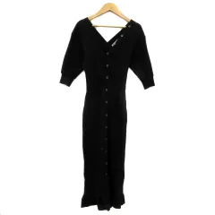 スナイデル SNIDEL リブニットワンピース ロング丈 五分袖 Vネック 無地 ONE 黒 ブラック /YS14