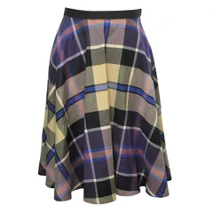 ヨークランド YORKLAND スカート フレア チェック 膝丈 ウール 7AR Sサイズ相当 イエロー ブラック ピンク k31041 0119
